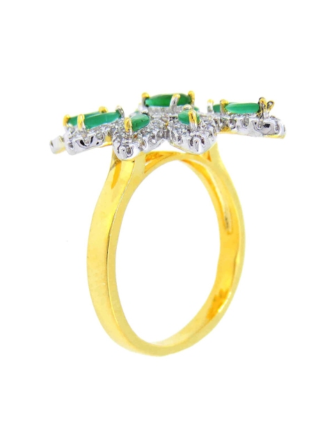 

Tistabene Green & White Gold Plated Floral Diamonds Studded Cocktail Ring