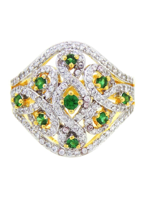 

Tistabene Gold-Plated & Green Stone & CZ Studded Contemporary Finger Ring