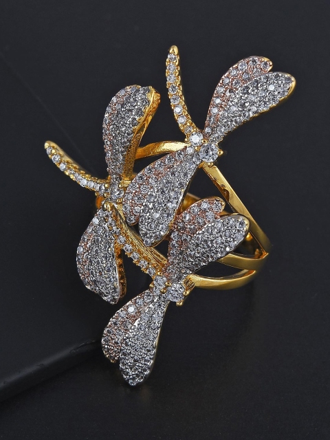

Tistabene White Gold-Plated Butterfly Design Three Tone Plated Cocktail Ring