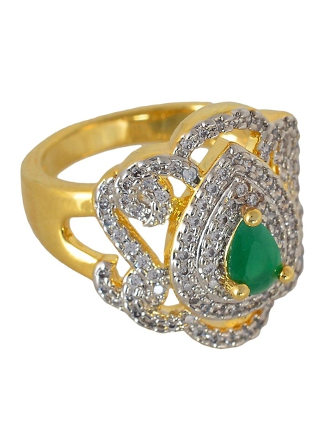

Tistabene Green & Gold-Plated Contemporary International Diamonds Stones Cocktail Ring