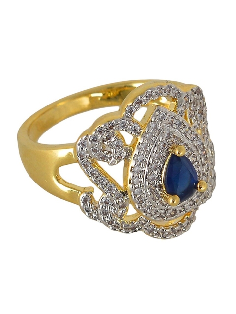 

Tistabene Gold-Plated Blue & White Stone Studded Cocktail Ring
