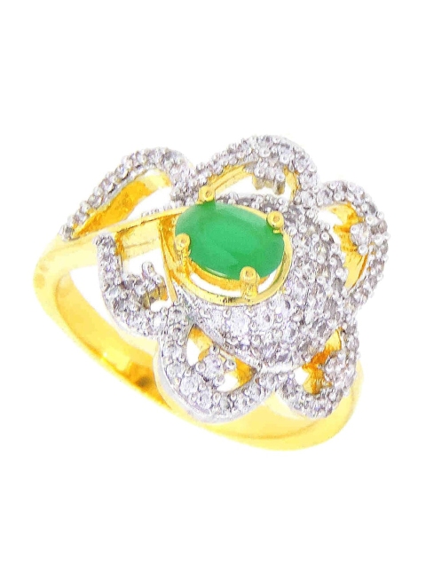 

Tistabene Green & Gold-Toned Contemporary International Diamond Casual Ring