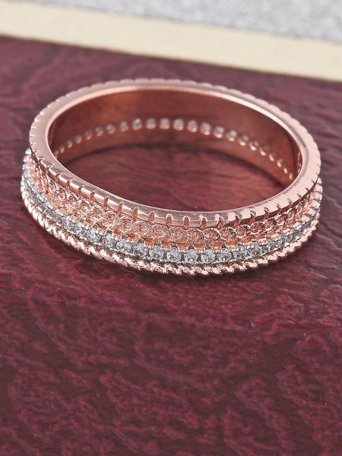 

Tistabene White Rose Gold-Plated Textured Band Ring