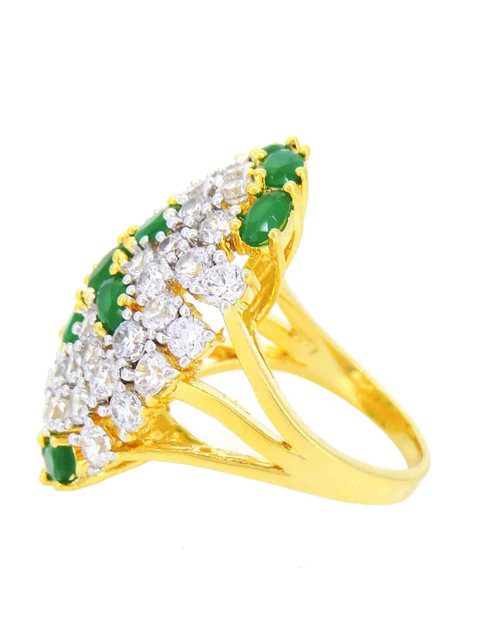 

Tistabene Green & Gold-Plated Stones Cocktail Ring