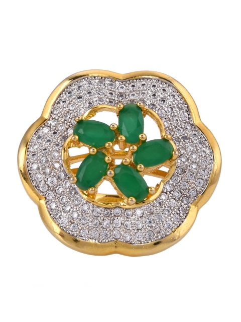 

Tistabene Green & Gold-Toned Designer Floral Two Tone Plated Cocktail Ring