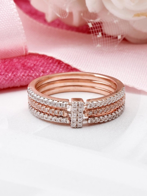 

Tistabene Rose Gold-Plated White Stone-Studded Contemporary Stacked Ring