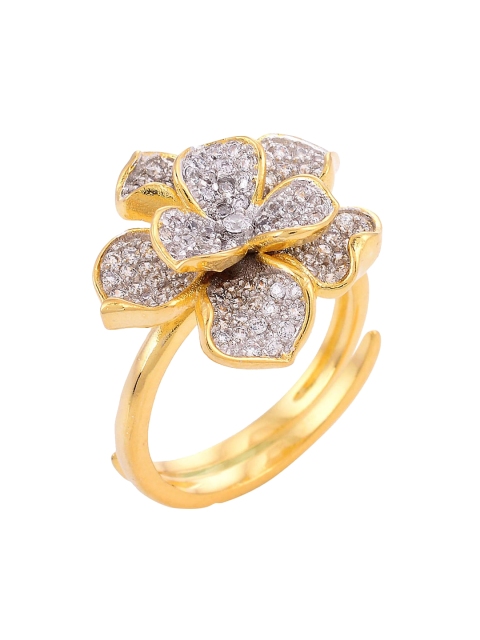 

Tistabene White Gold-Plated Designer Floral Cocktail Ring