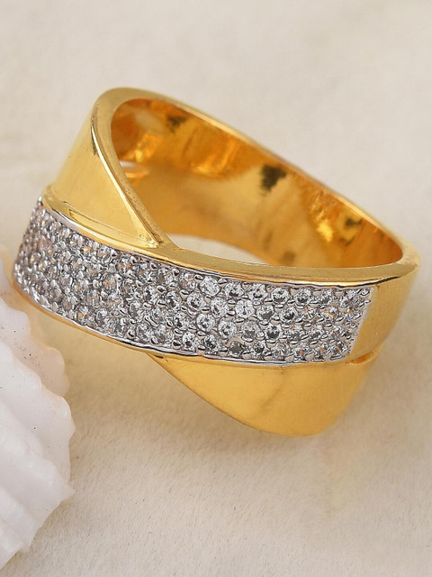 

Tistabene Gold-Plated & White Stone-Studded Classic Band Ring