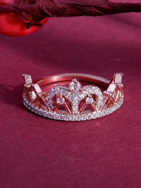 

Tistabene Rose Gold-Toned & White Royal Crown Design Casual Ring