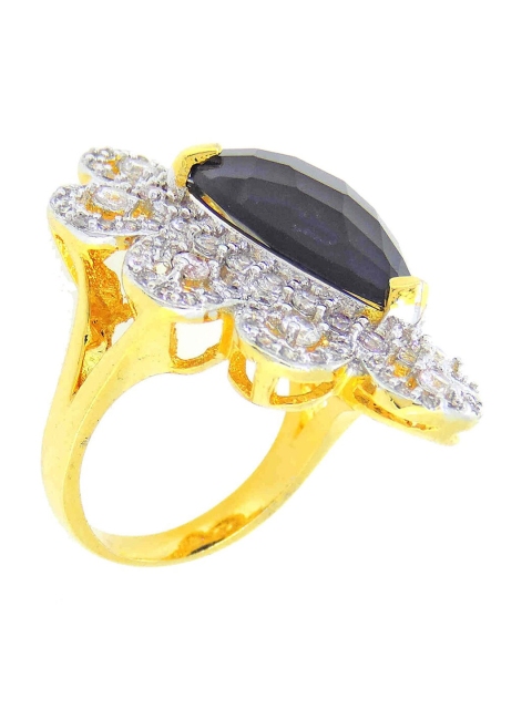 

Tistabene Gold-Plated & Blue Stone Studded Floral Cocktail Finger Ring