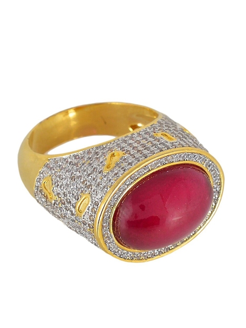 

Tistabene Gold-Plated & Pink Stone Studded Cocktail Ring