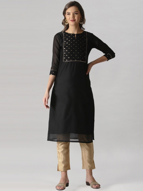 

KALINI Women Black Ethnic Motifs Yoke Design Kurta