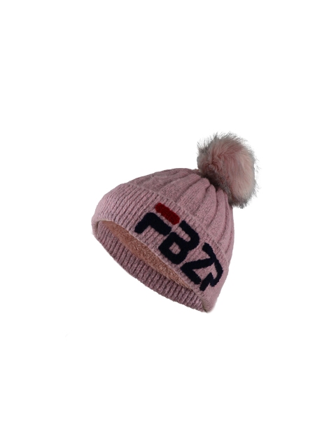 

Bunnywave Women Pink & Black Pom Pom Detailed With Fur Inside Woolen Beanie
