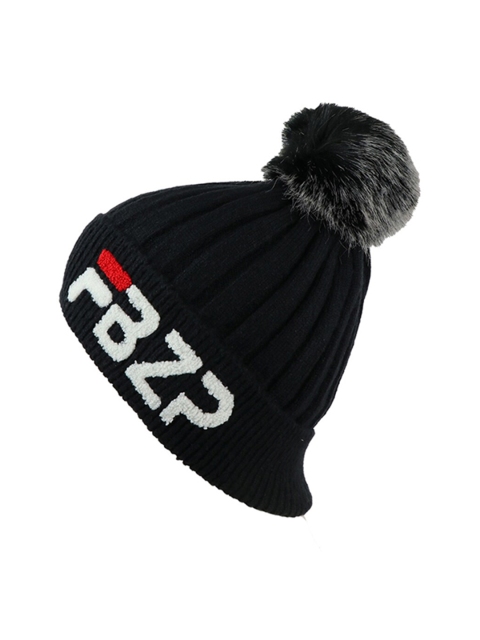 

Bunnywave Women Black & White Pom Pom Detailed With Fur Woolen Beanie