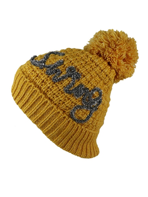 

Bunnywave Women Mustard & Grey Self Design Beanie Cap