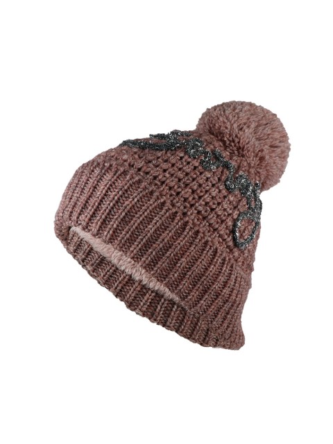 

Bunnywave Women Pink & Grey Beanie Pom-Pom Cap with Fur inside