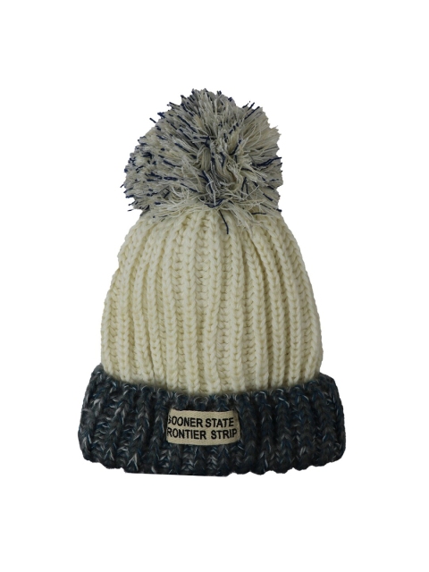 

Bunnywave Women Off White & Grey Pom-Pom Cap with Fur