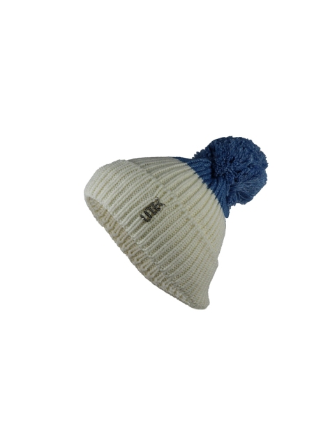 

Bunnywave Women White & Navy Blue Pom Pom Detailed With Fur Inside Woolen Beanie