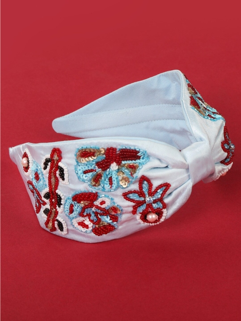 

AccessHer Women Blue & Maroon Embellished Designer Hairband