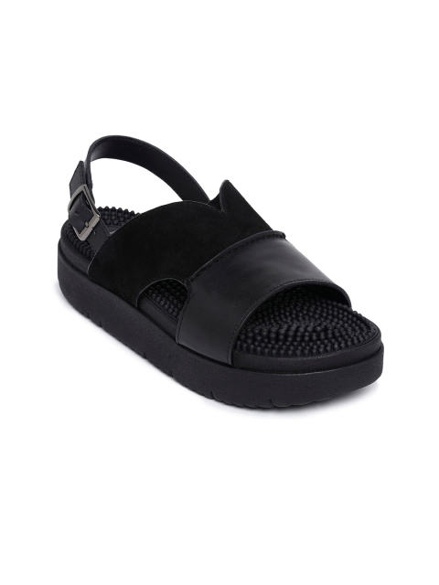 

Kenkoh Black Solid Leather Laser Cut Flatform Sandals