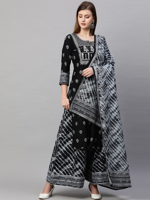 

FASHOR Women Black Ethnic Motifs Printed Kurti with Palazzos