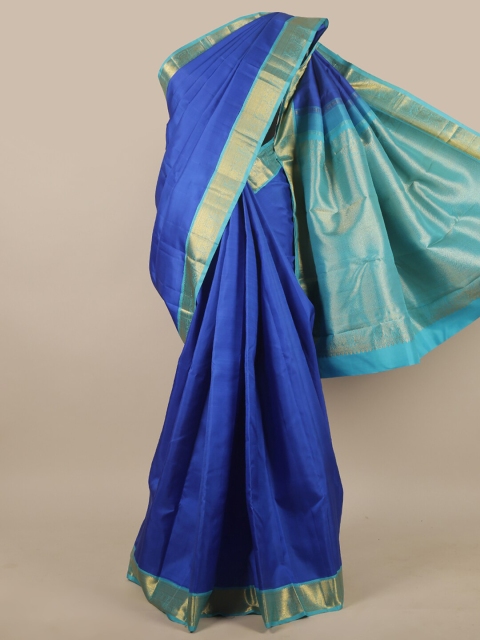 

Pothys Women Blue & Gold-Toned Zari Pure Silk Saree