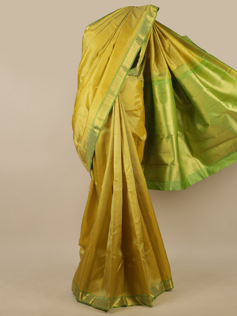 

Pothys Green & Gold Toned Zari Border Pure Silk Saree