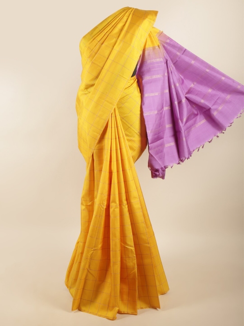 

Pothys Yellow & Lavender Checked Pure Silk Saree