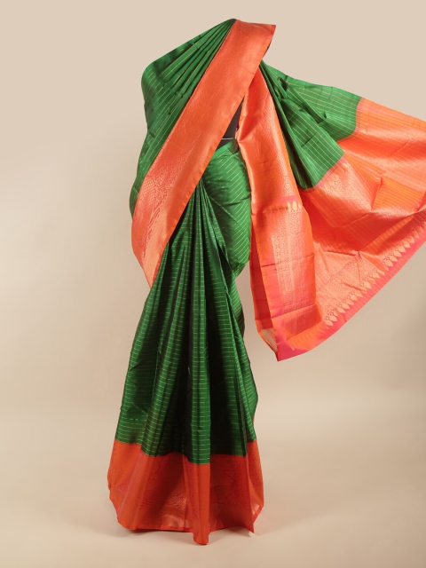 

Pothys Green & Orange Striped Zari Pure Silk Saree