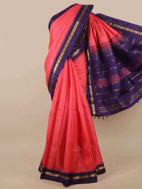 

Pothys Peach-Coloured & Purple Woven Design Zari Pure Silk Saree