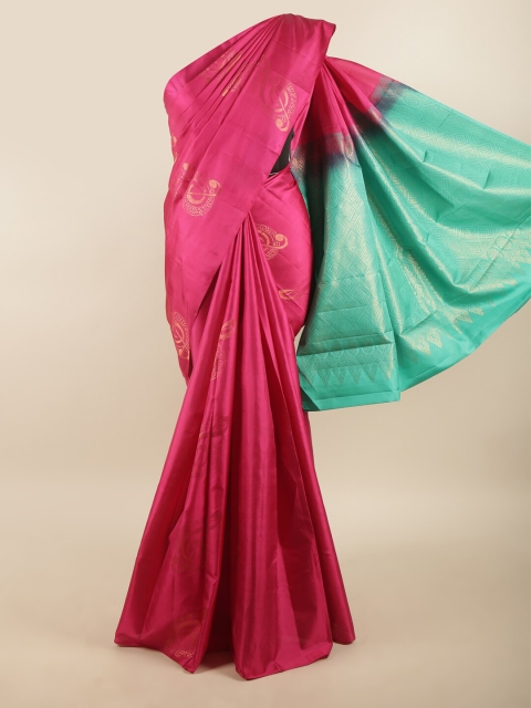 

Pothys Pink & Green Ethnic Motifs Zari Pure Silk Saree