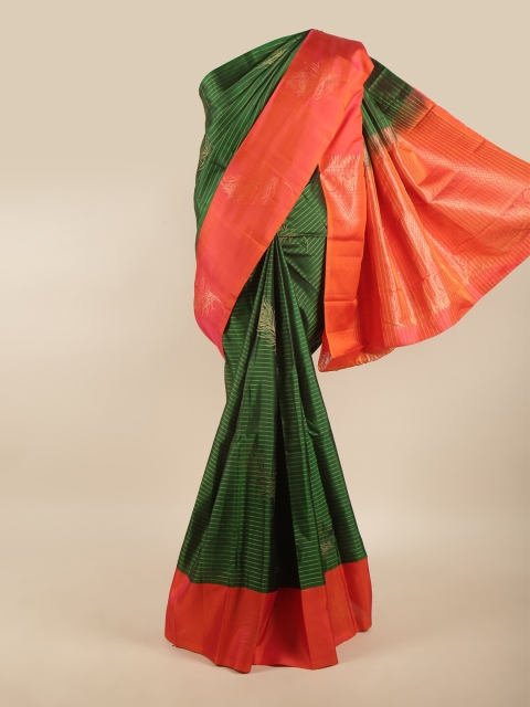 

Pothys Green & Coral Striped Zari Pure Silk Saree