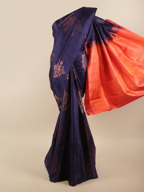 

Pothys Blue & Orange Ethnic Motifs Zari Pure Silk Saree