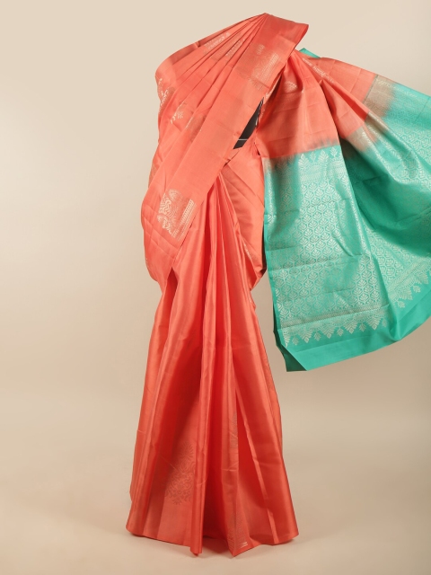 

Pothys Peach-Coloured & Green Woven Design Pure Silk Saree