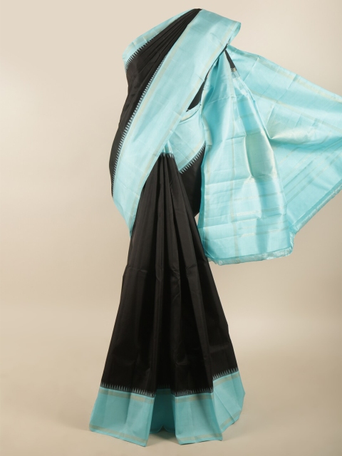 

Pothys Black & Blue Colourblocked Pure Silk Saree