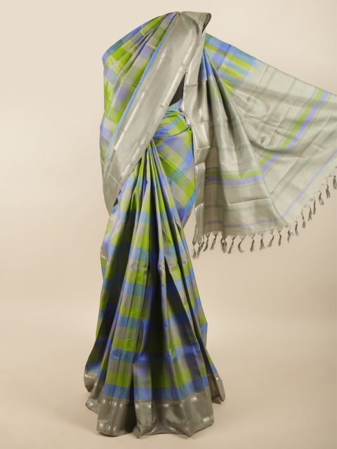 

Pothys Grey & Green Checked Zari Pure Silk Saree