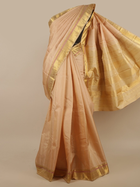 

Pothys Cream-Coloured & Gold-Toned Ethnic Motifs Zari Pure Silk Saree