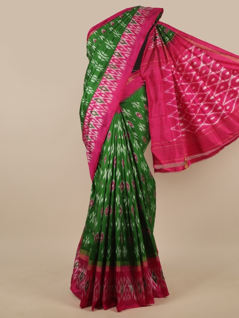 

Pothys Green & Fuchsia Ethnic Motifs Zari Pure Silk Saree
