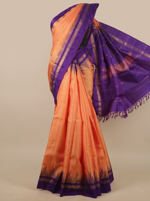 

Pothys Peach-Coloured & Navy Blue Woven Design Pure Silk Saree