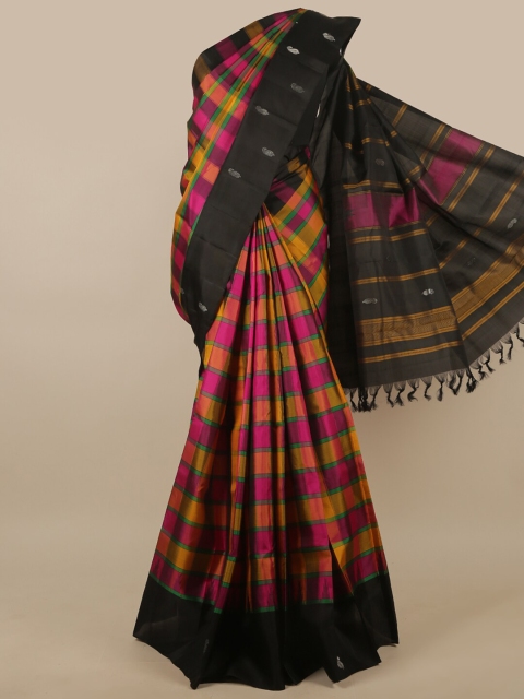 

Pothys Black & Maroon Checked Pure Silk Saree