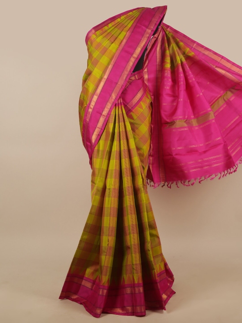 

Pothys Green & Fuchsia Checked Zari Pure Silk Saree