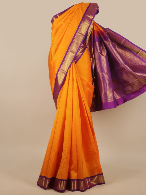 

Pothys Orange & Purple Floral Zari Pure Silk Saree