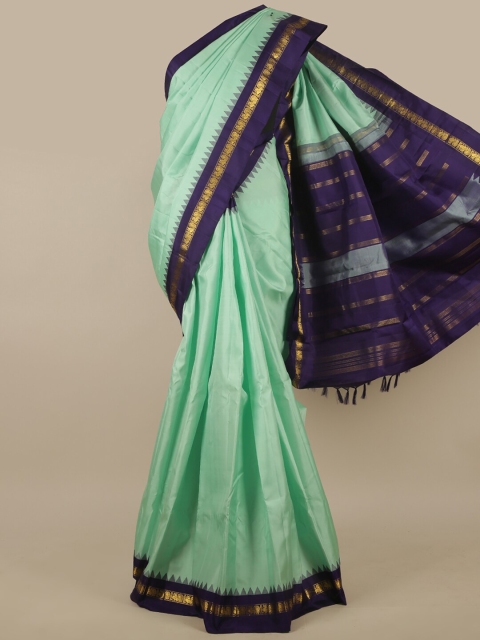 

Pothys Green & Navy Blue Ethnic Motifs Zari Pure Silk Saree