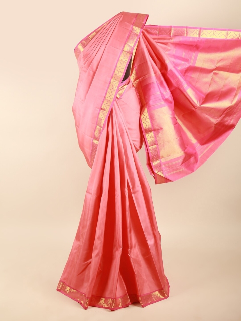 

Pothys Peach-Coloured & Gold-Toned Pure Silk Saree