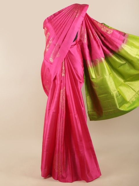 

Pothys Pink & Green Ethnic Motifs Zari Pure Silk Saree