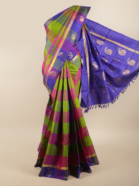 

Pothys Blue & Green Checked Zari Pure Silk Saree