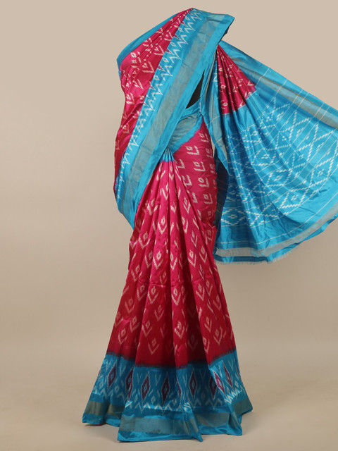 

Pothys Magenta & Blue Ethnic Motifs Zari Pure Silk Saree