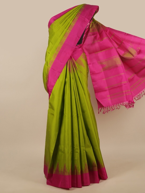 

Pothys Green & Pink Colourblocked Pure Silk Saree