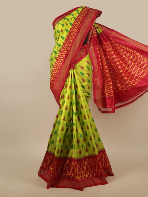 

Pothys Green & Red Ethnic Motifs Zari Pure Silk Saree