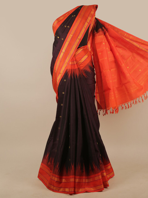 

Pothys Brown & Orange Woven Design Pure Silk Saree